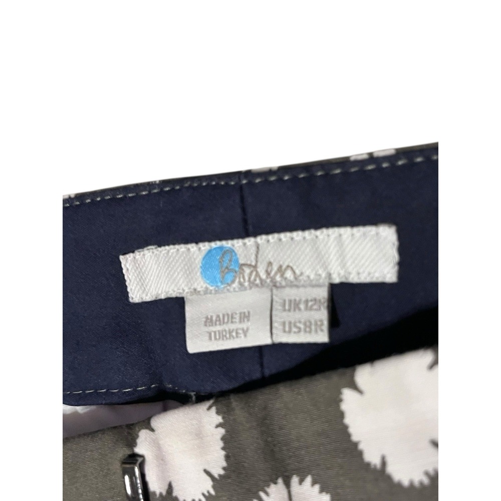 Boden Richmond Pants Womens 8R Olive Green White Leaf Print Cotton Stretch 8R - Picture 5 of 8